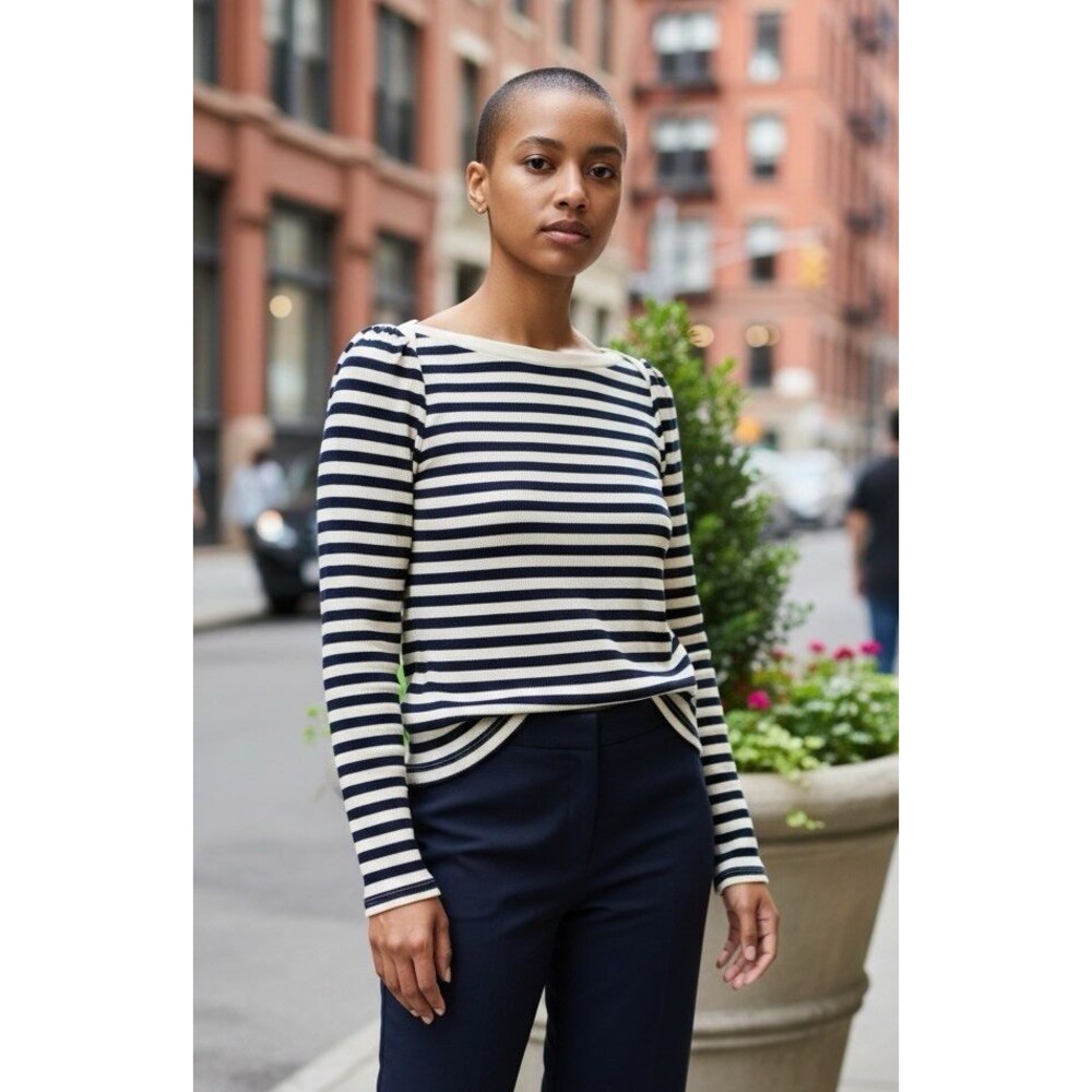Sunday Edition NEW! womens striped long sleeve stretch Large preppy minimalist